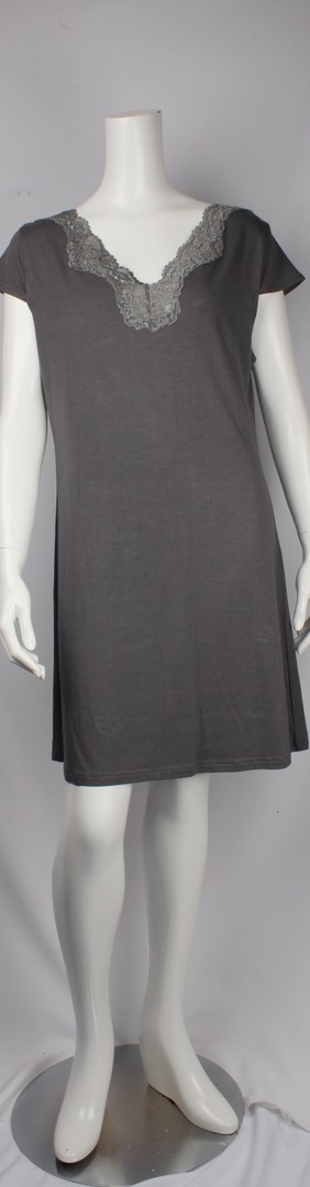 Bamboo Cotton  cap sleeve  nightie w lace neck grey,ivory and black  Style: AL/ND-268GREY image 0